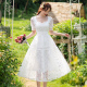 2024夏装新款蕾丝连衣裙韩版修身显瘦白色超仙气质森系法式中长裙