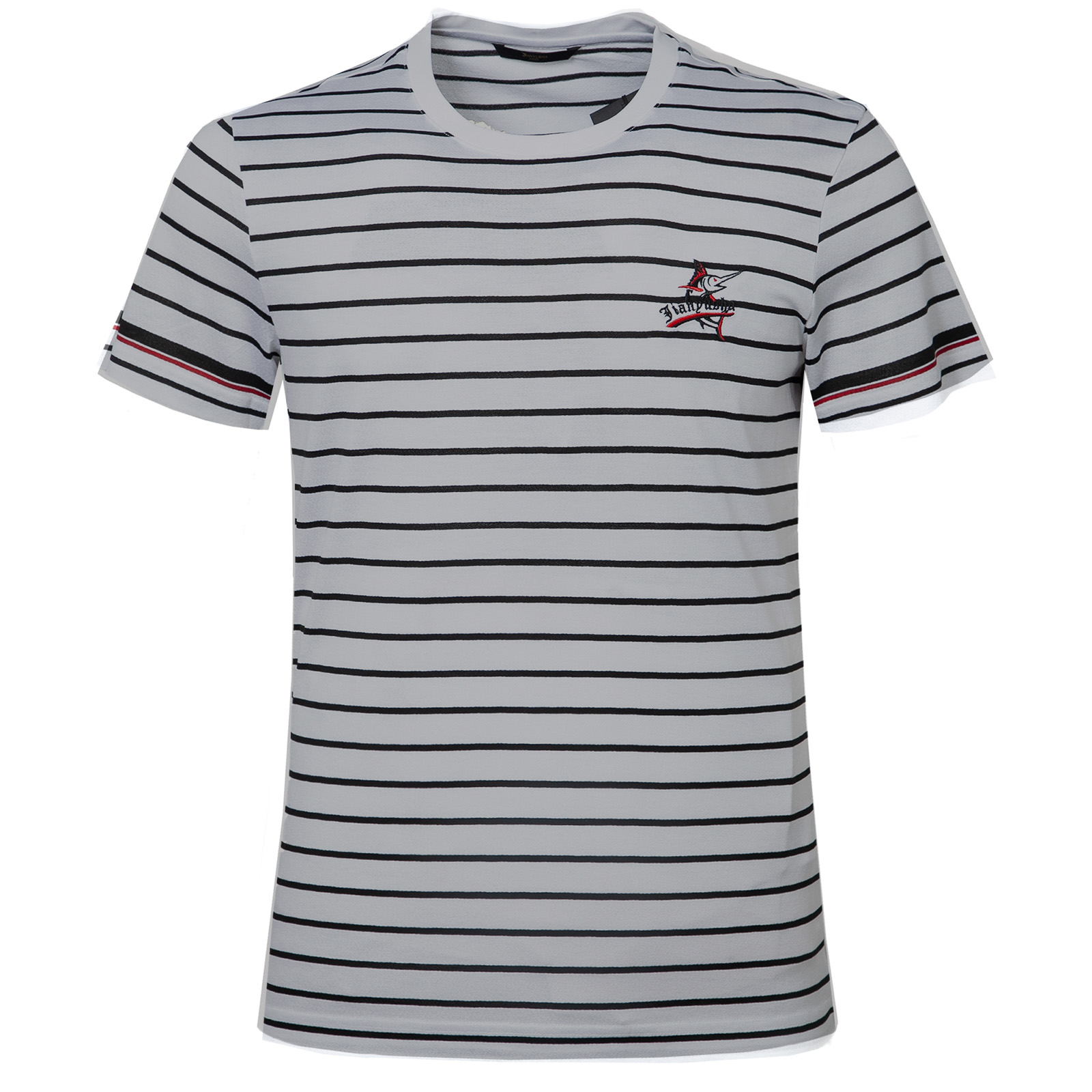 箭鱼鲨19春夏男士新款男装商务休闲舒适混纺时尚圆领条纹短袖t恤