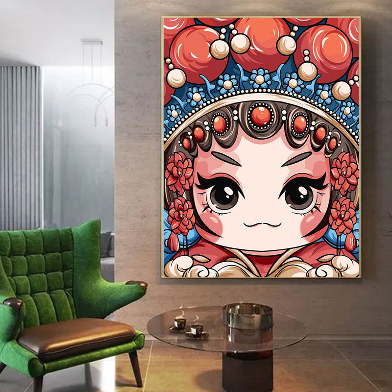 q版京剧脸谱数字油画diy定制手工画手绘花旦油彩画国潮简约装饰画