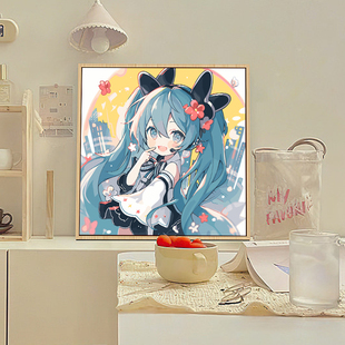 初音未来数字油画零基础丙烯填充涂色油彩画 diy手绘卧室装饰画画