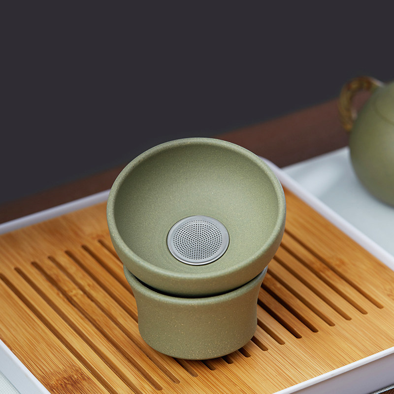 紫砂茶漏豆青砂茶滤茶叶不锈钢过滤网茶隔创意泡茶器茶具配件