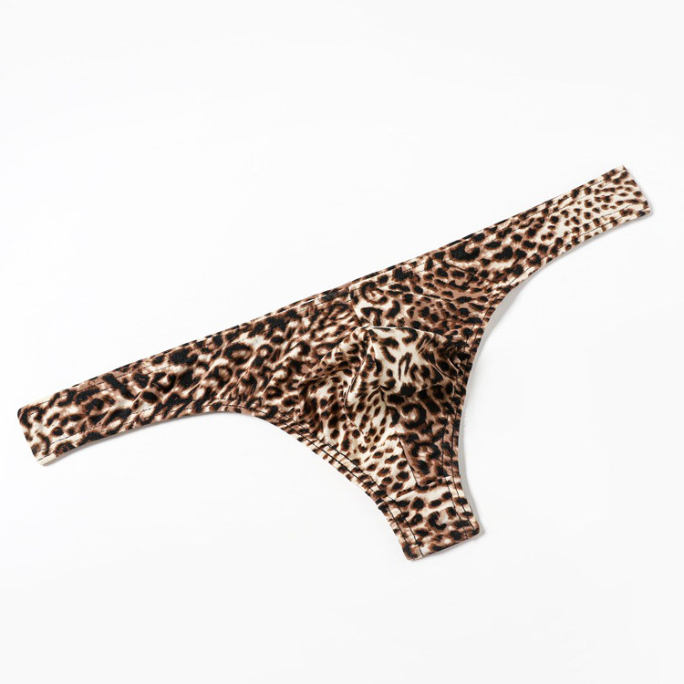 狂野性感豹纹丁字裤男低腰u凸囊袋塑身单丁内裤t裤健美欧美男