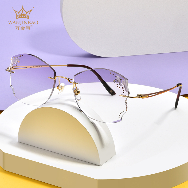 万金宝金宝网红无框切边眼镜复古时尚小脸金银色银色框架3329定制成品