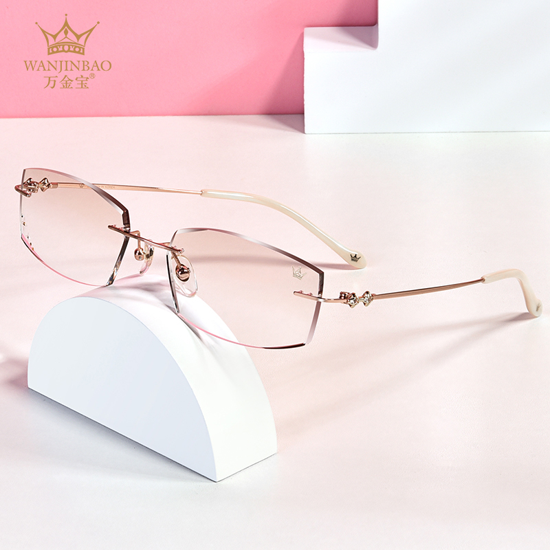 万金宝金宝网红无框切边眼镜复古时尚小脸金银色银色框架3329定制成品