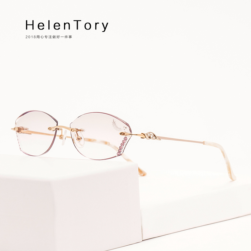 魅影轻盈时尚纯钛无框钻石切边近视眼镜女可定制老花渐进片m8311