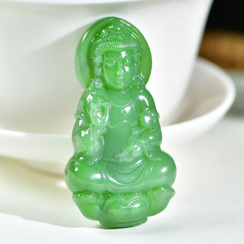 天然新疆和田玉男士款项链观音菩萨玉石吊坠碧玉挂件普度众生28g