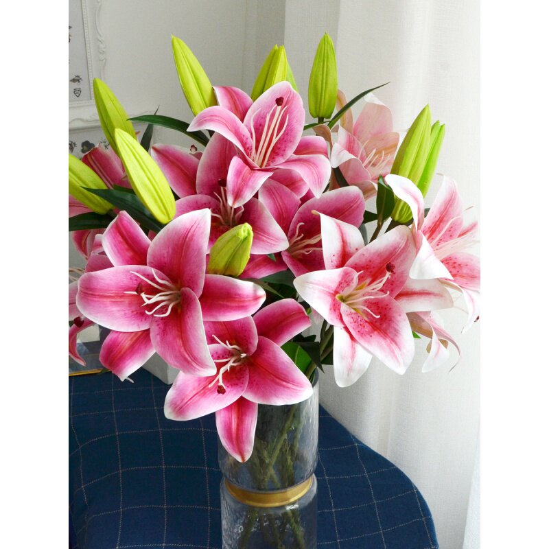 不逼真包退手感百合花束仿真花假花装饰摆设客厅电视柜花瓶摆件
