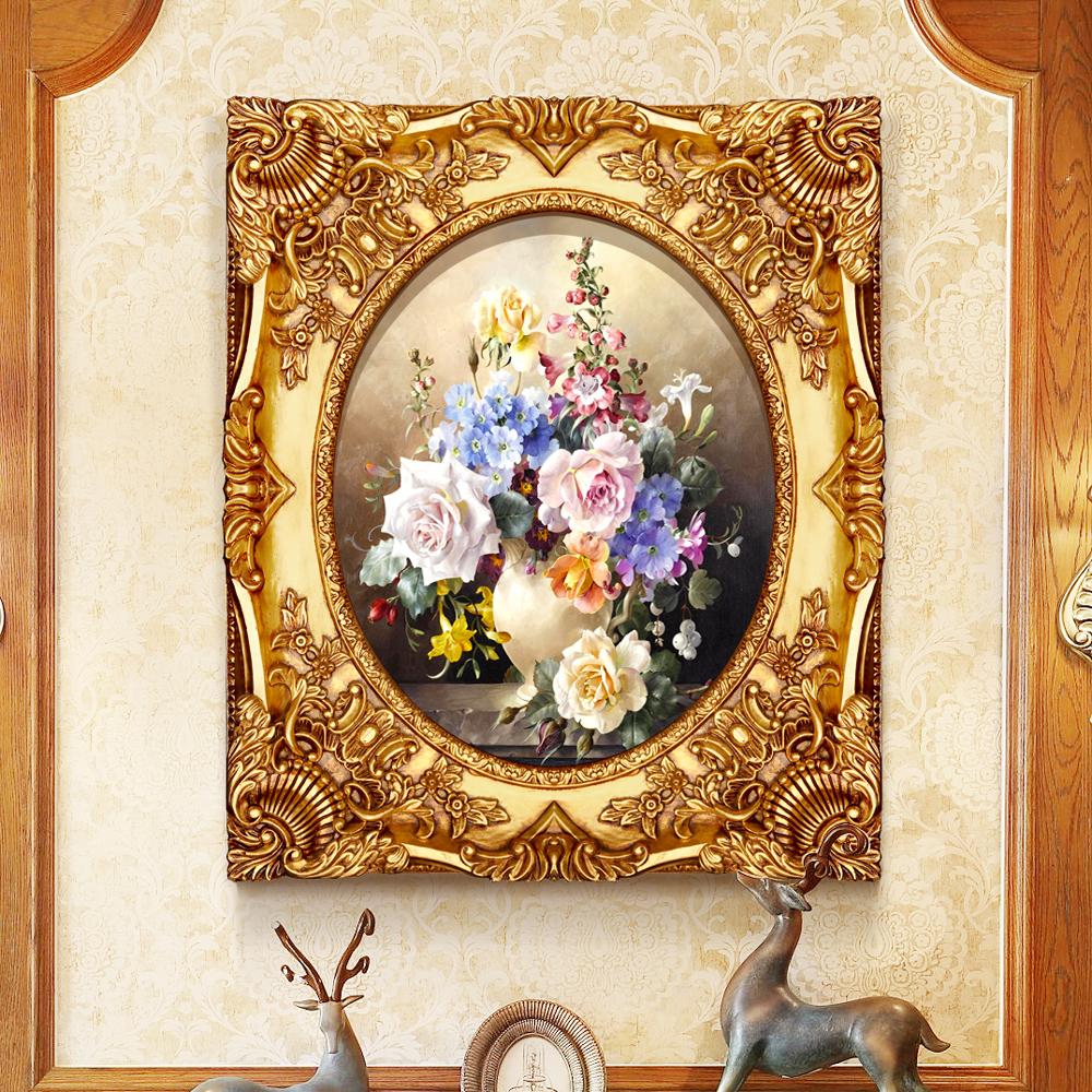 璇美简欧入户玄关装饰画竖版欧式进门挂画古典楼梯间壁画花卉油画