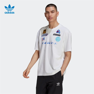 Adidas/阿迪达斯三叶草男子复古机车印花宽松短袖T恤 HA4742