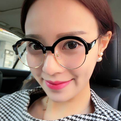 韩版猫眼复古潮流男女同款半框眼镜框大框圆脸平光镜长脸近视眼镜