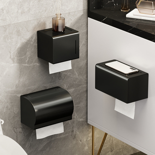 太空铝厕所防水卷纸架黑色手纸盒抽纸盒卫生间壁挂纸巾盒免打孔