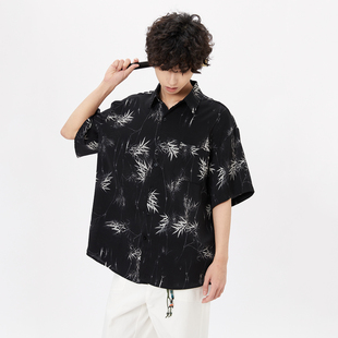 大赖studios 短袖衬衫男新中式国风高级黑色夏季冰丝休闲宽松衬衣