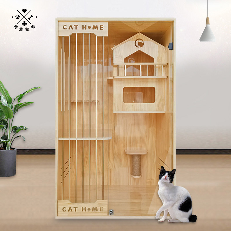 猫别墅猫柜猫笼子家用猫别墅猫窝猫屋大空间猫产房宠物店实木定制