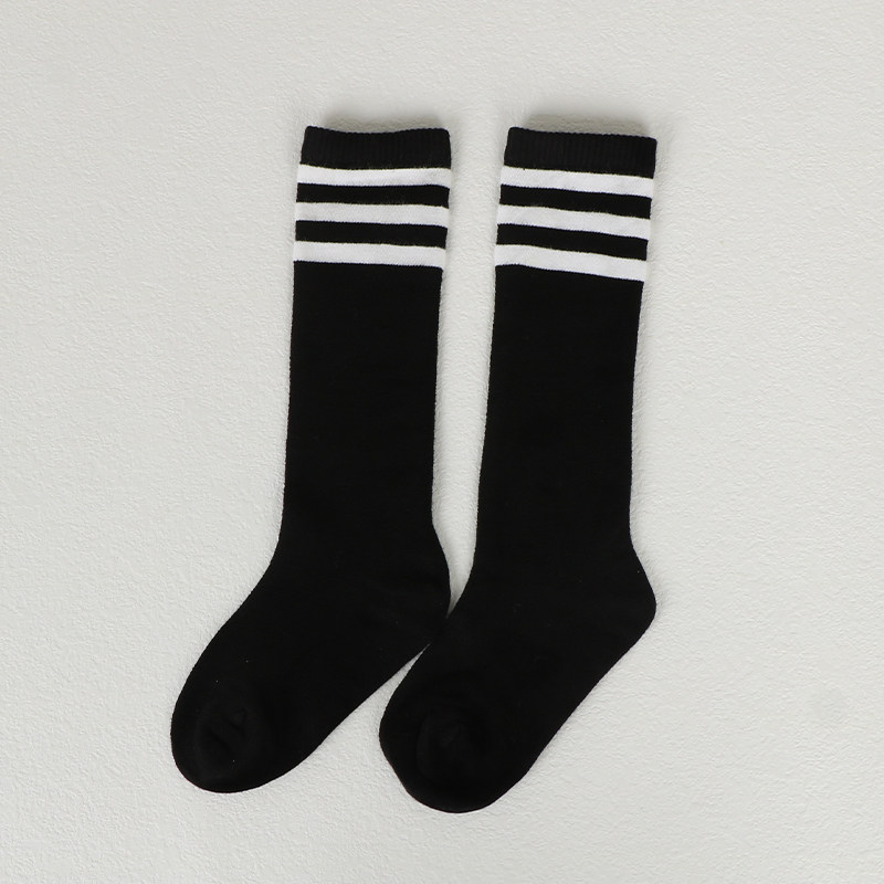 儿童半筒袜纯棉春夏薄款男童高筒袜黑色条纹校服袜无骨女童中筒袜