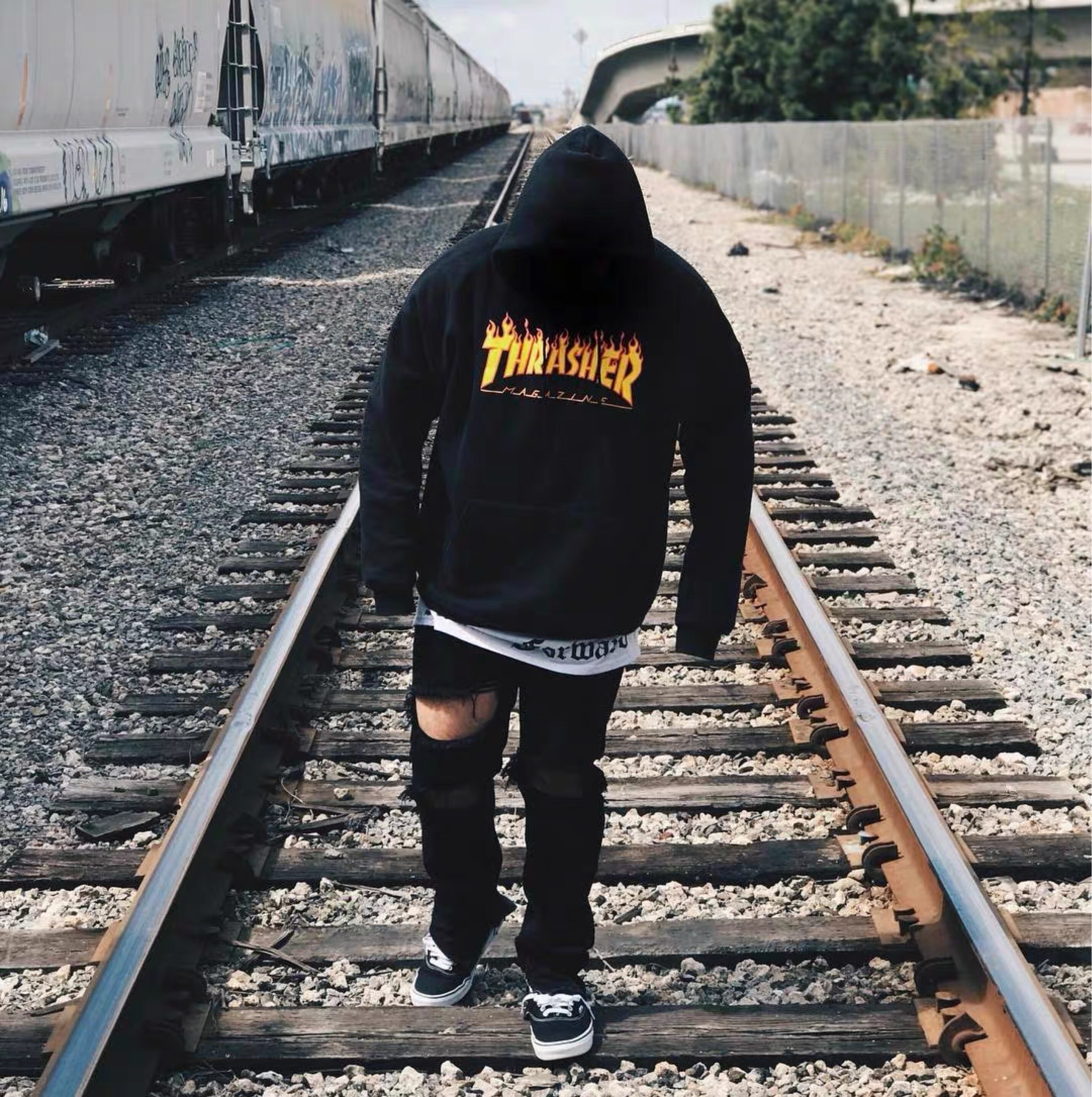 日版/美版 thrasher经典logo印花字母宽松连帽衫加绒男女火焰卫衣