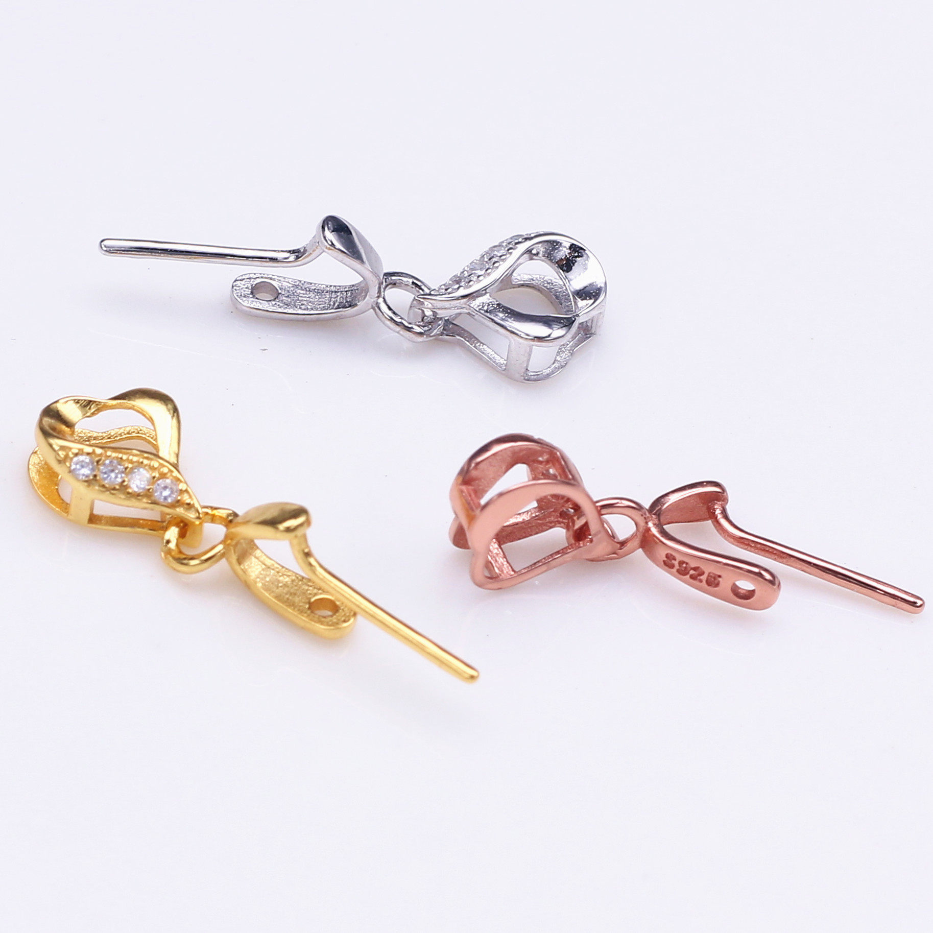 包邮斜孔吊坠扣夹扣s925纯银扣连接扣翡翠观音玉佛玉坠斜孔扣头