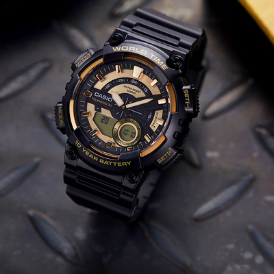 卡西欧casio手表运动学生防水十年电力黑金电子表aeq-110bw-9a日韩