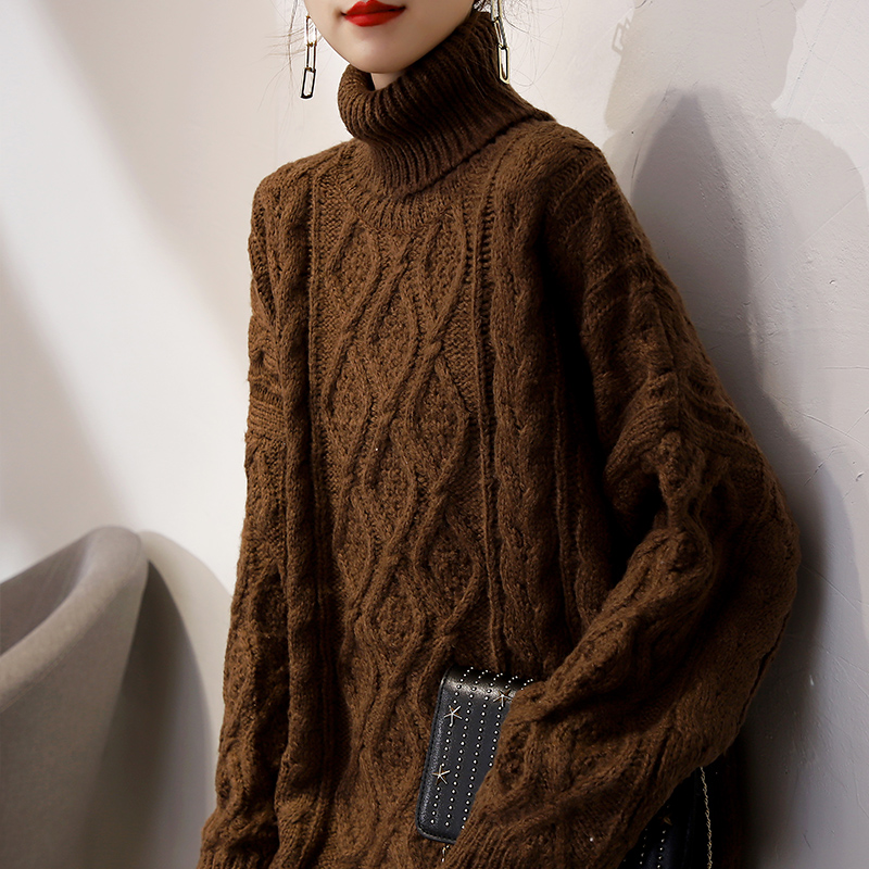 粗线高领毛衣女套头宽松
