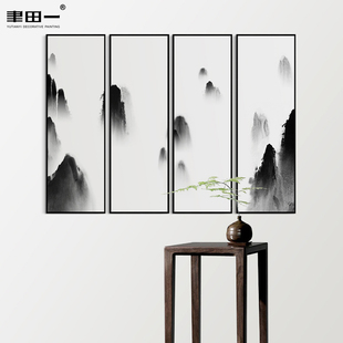 现代中式装饰画水墨意境山水玄关客厅沙发背景墙抽象三联挂画壁画