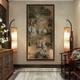 新中式吉祥玄关客厅装饰画祝寿寓意复古茶室挂画竖版意境过道壁画