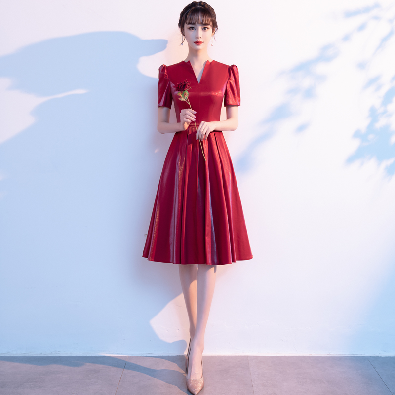 敬酒服新娘夏季高级感订婚酒红色小个子平时可穿回门结婚晚礼服女