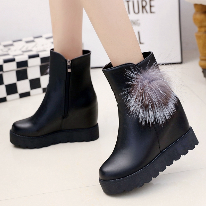 毛毛靴女2017秋鼕季新款內增高靴子女短靴棉鞋加絨保暖雪地靴女鞋