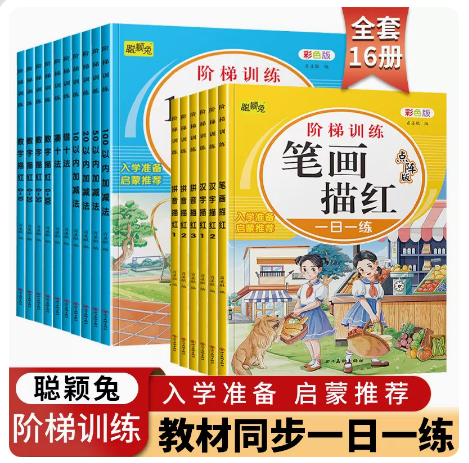 幼小衔接阶梯训练学前描红天天练点阵笔画笔顺汉字拼音描红数字一日一练102050100以内加减法凑十法借入学准备大中小班幼儿园升小