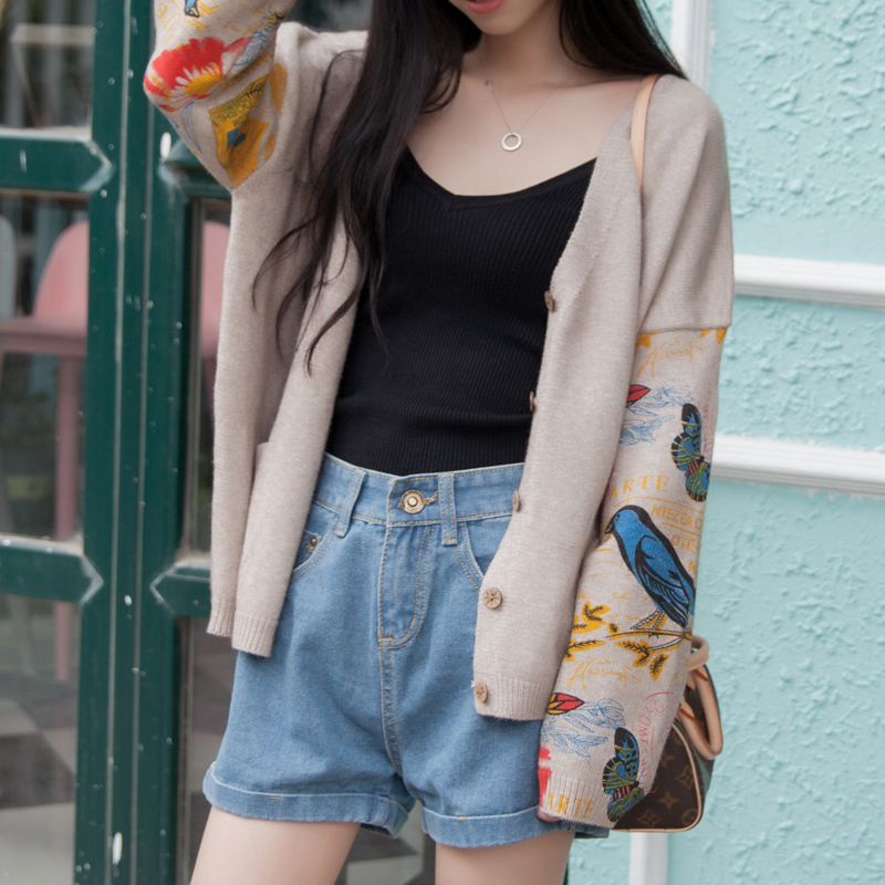 Han Li Song 2022 Spring new pattern Women's wear printing Vintage Style coat Korean Edition Easy Hypertrophy sweater knitting Cardiganin the Women's clothing/Boutique , Wool sweater category - from Buy2taobao.com to provide professional Taobao agent buy service