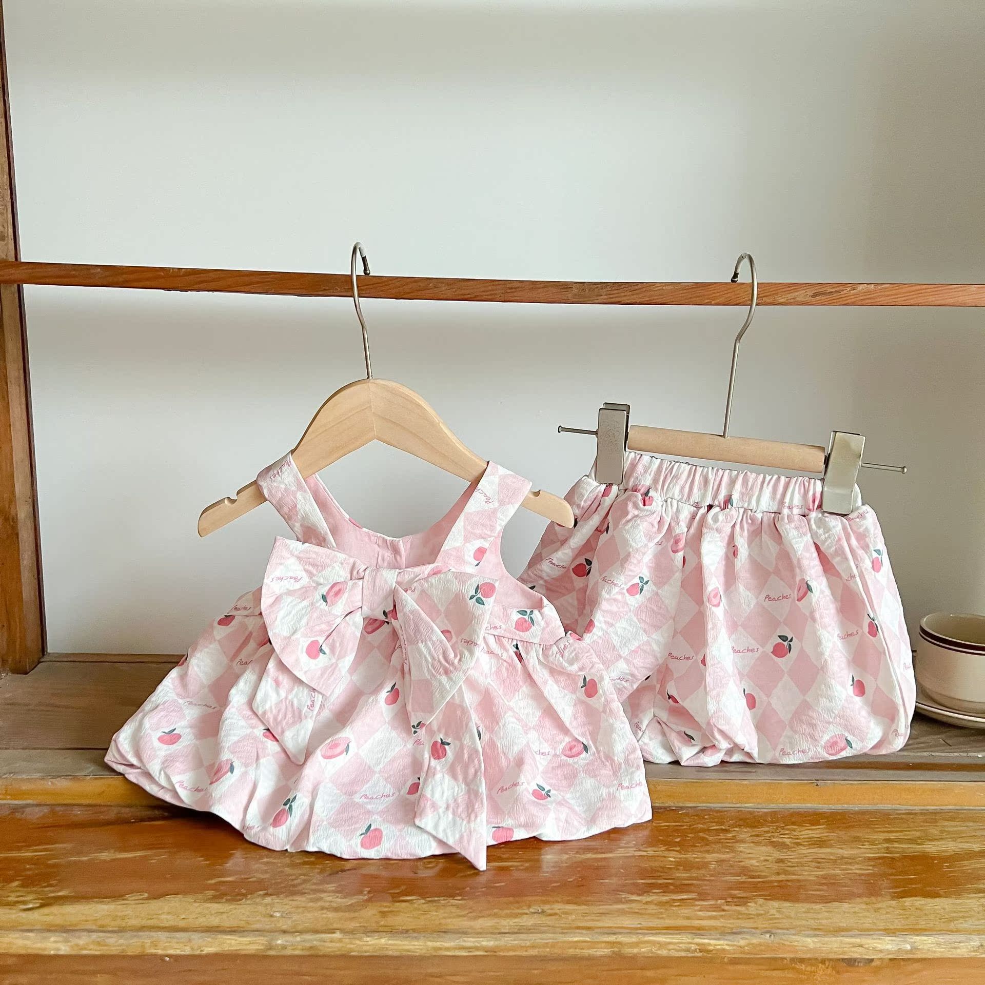 夏季婴幼儿童女宝宝蜜桃风婴儿短袖连衣裙公主裙小童短袖套装
