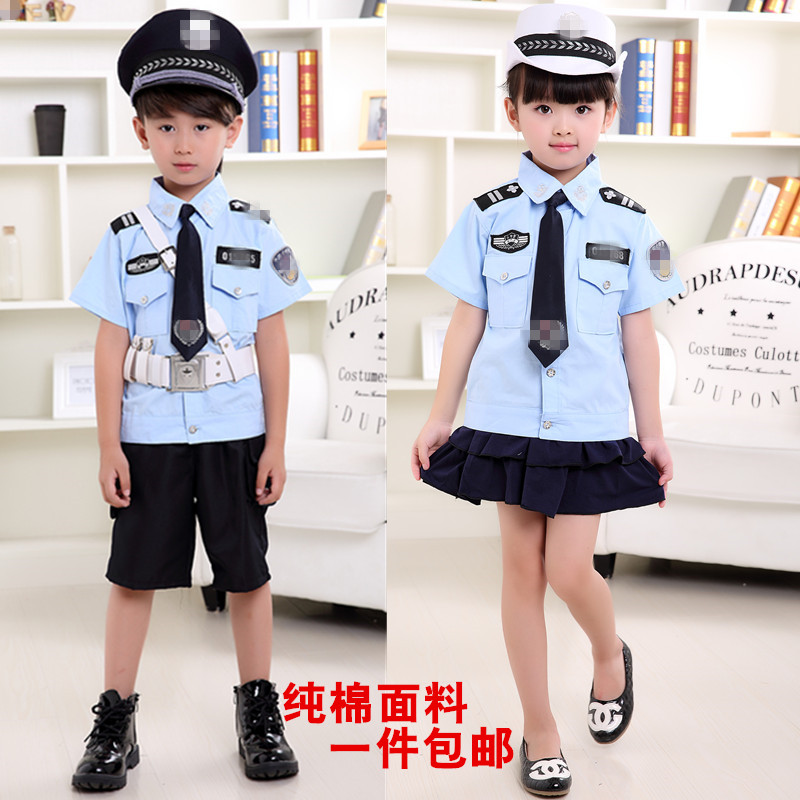 儿童警察服男女童小警察制服幼儿园舞蹈演出服小交警夏装表演服装