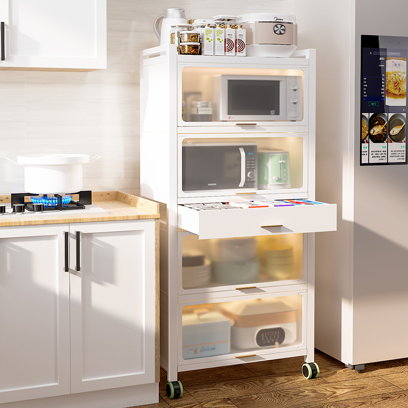 厨房柜子储物柜落地多层多功能带门微波炉烤箱锅具收纳柜子置物架