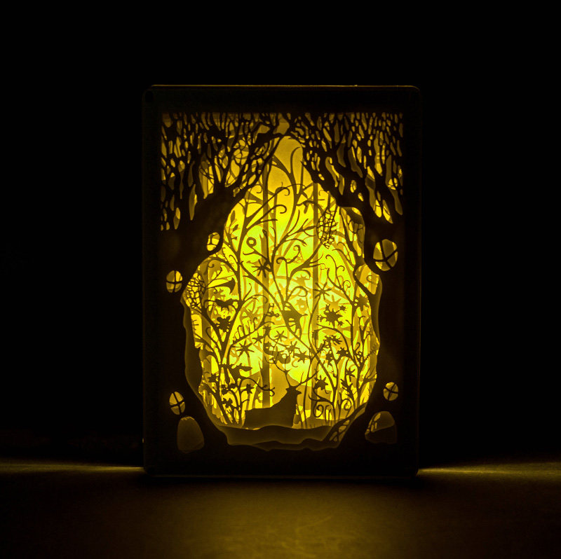 鹿之森林光影纸雕灯diy手工材料包创意氛围灯小夜灯可定制服务