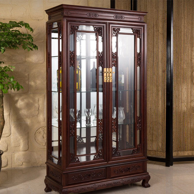 明清新中式古典仿古红木家具酸枝木花梨木实木两门酒柜展示柜欧式