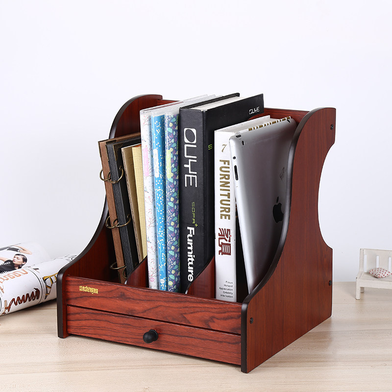 a4文件架木质四挡文件筐资料架子 文件夹收纳盒书立桌面办公用品 书立