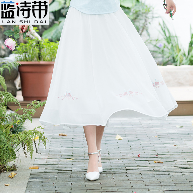 民族风女装2018夏刺绣花高腰文艺复古半身裙薄纱印花双层A字裙潮|ruв категории Женская одежда, юбка - от Buy2taobao.com для оказания профессиональной услуги покупки агента Taobao