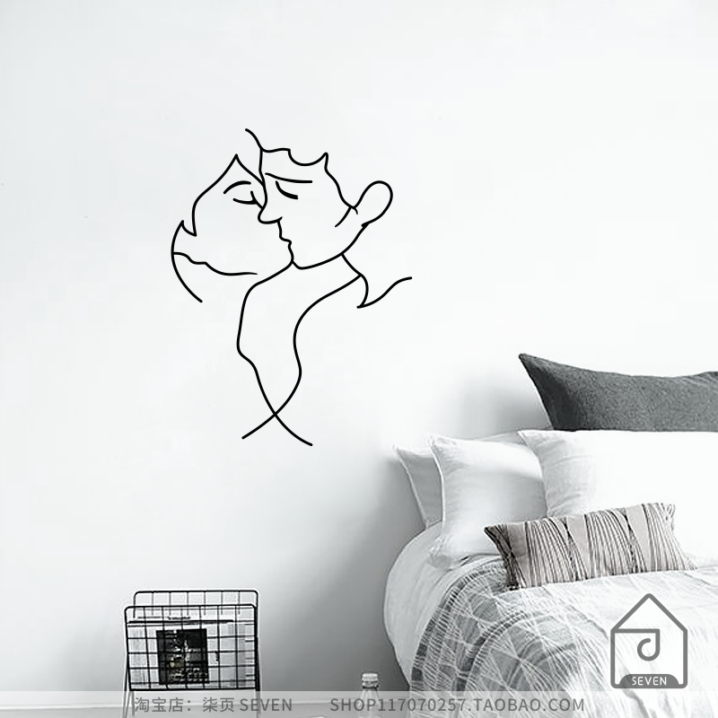 柒页 接吻 抽象简画ins风墙贴纸 卧室书房宿舍房间背景装饰墙贴纸