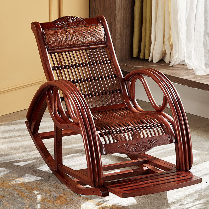 阳台天然藤编藤椅家用大人老人休闲躺椅腾摇摇椅实木真藤摇椅滕椅