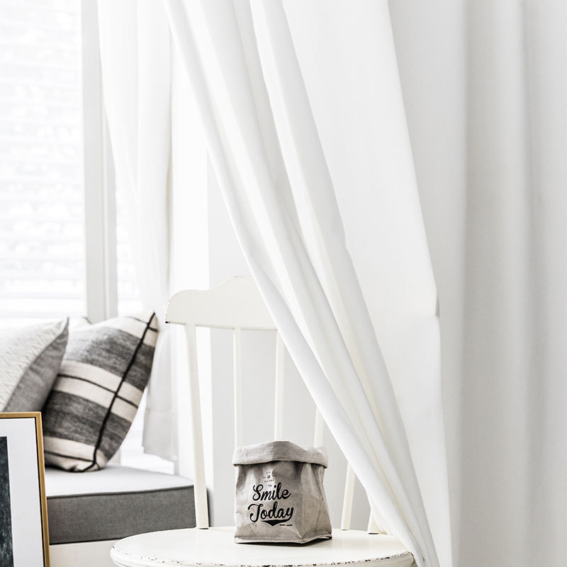 纯慕白色北欧窗帘定制简约现代美式客厅卧室飘窗清新大气窗帘成品