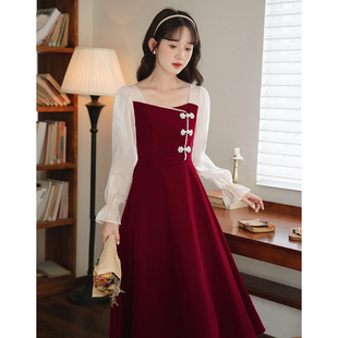 红色连衣裙新中式女装秋冬气质婚宴礼服小个子日常红裙子平时可穿