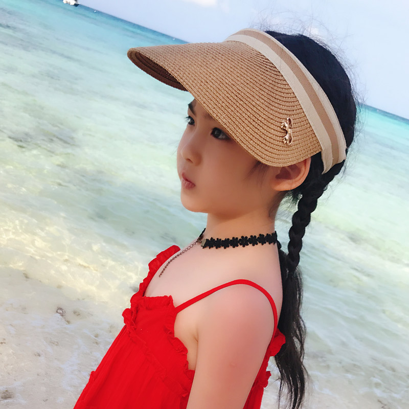 夏季新款儿童草帽海边旅游空顶帽防晒太阳遮阳帽子女孩中大户外帽