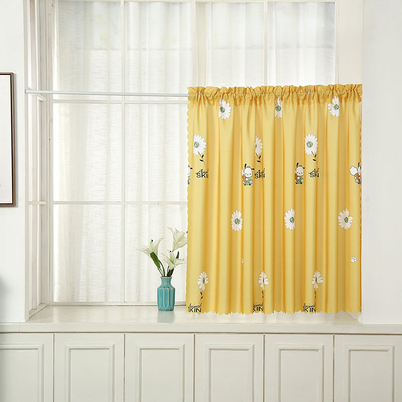 布艺防水窗帘半截窗帘简易遮挡帘小窗帘门帘卧室厨房半帘布帘送杆