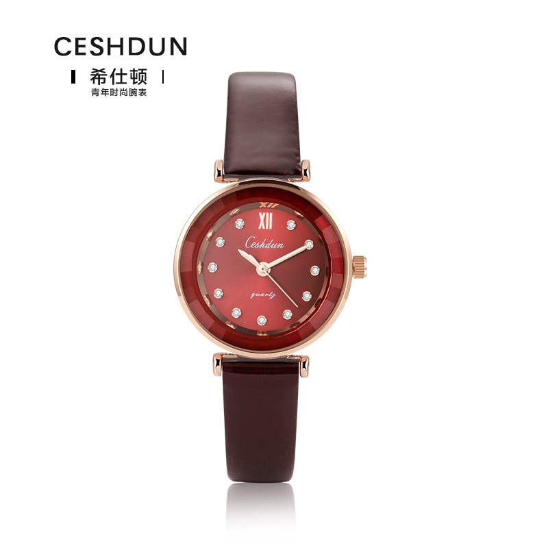 ceshdun希仕顿定制款镶钻时尚知性女士防水手表