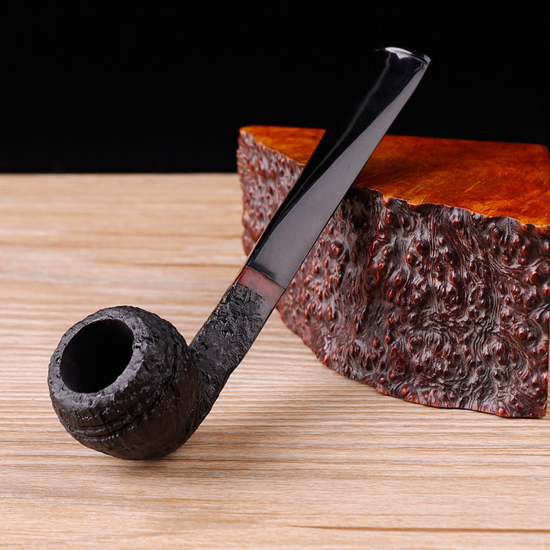 石楠木烟斗黑嘴黑色喷砂烟斗实木烟斗自由式手工烟斗烟丝烟斗