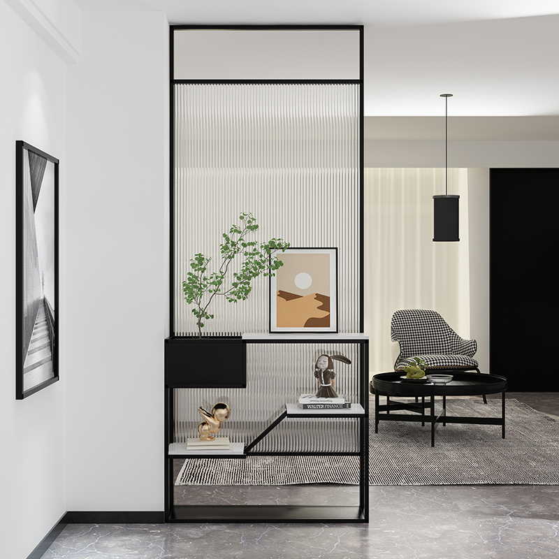 北欧长虹玻璃屏风隔断餐客厅进门简约置物架玄关柜桌花架屏风定制