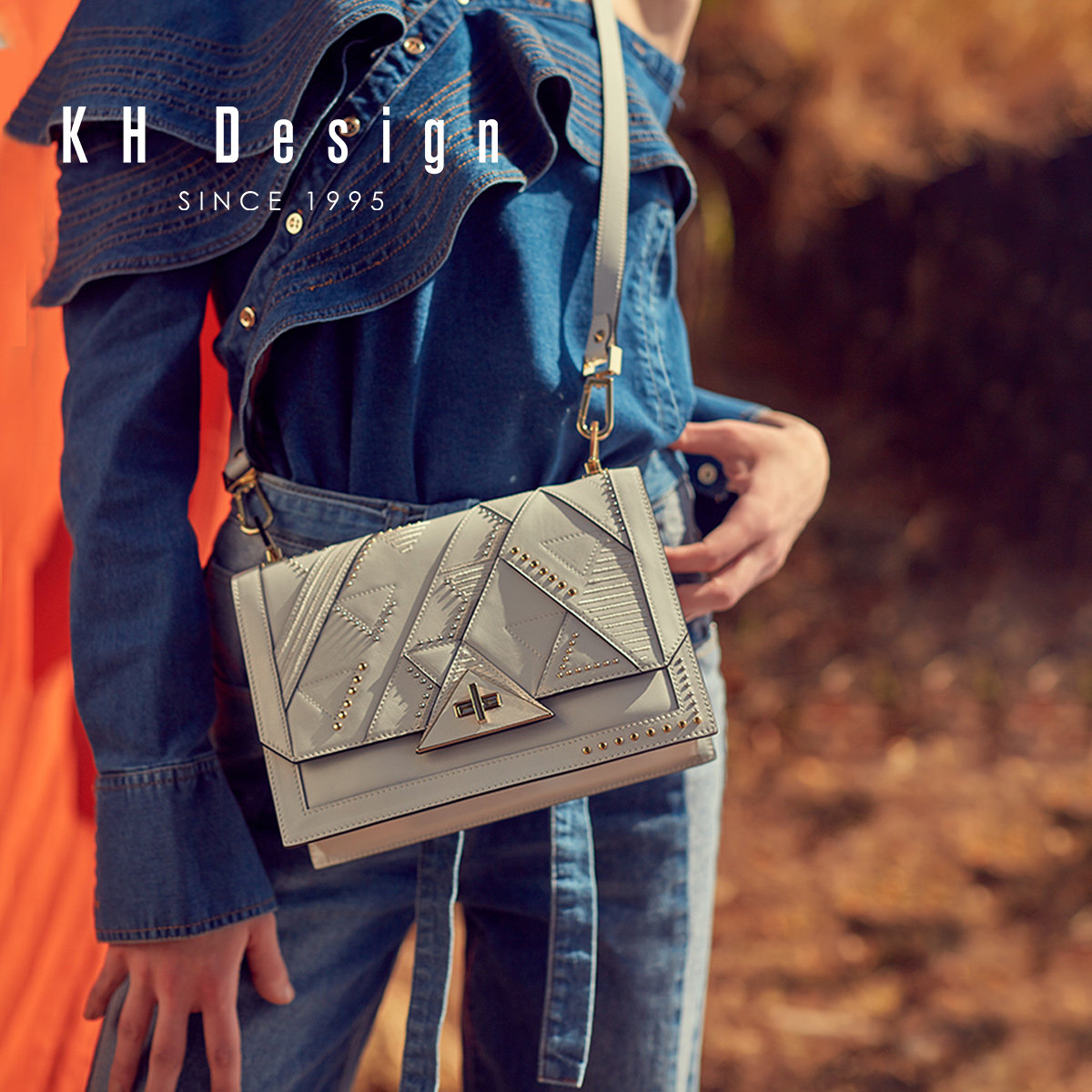 khdesign明治女包头层牛皮全翻盖锁扣单肩包真皮休闲斜挎包手提包