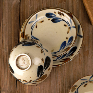 日本进口风碗碟花美浓烧日式陶瓷餐具套装饭碗高级感简约家用盘子