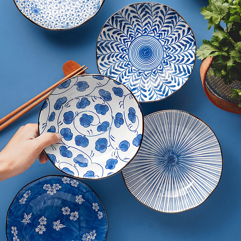 日式进口 美浓烧陶瓷家用6.5英寸创意餐盘圆盘日本菜盘子餐具套装