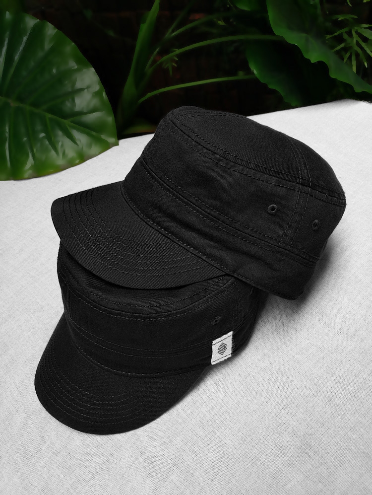 黑色平顶帽男遮阳帽平顶帽女高档纯棉透气四季平顶军帽中年休闲帽