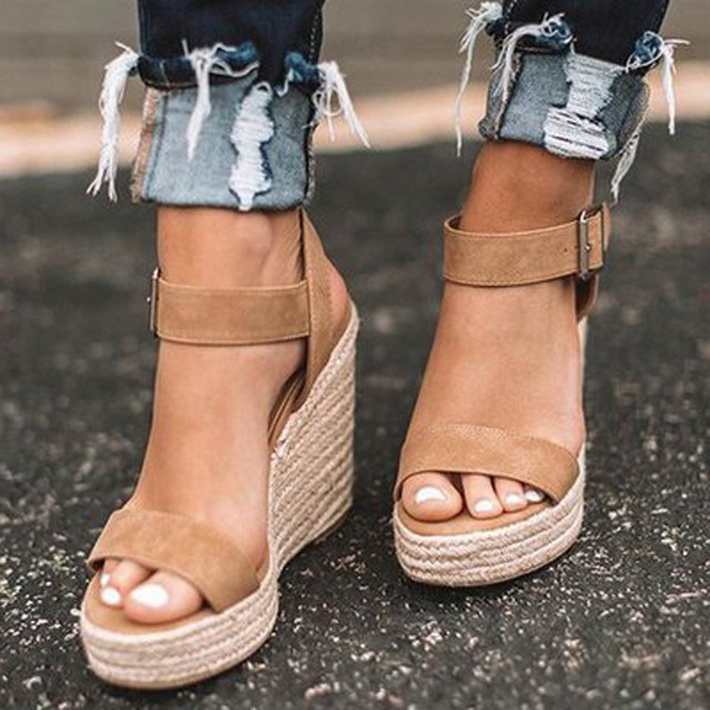 women wedge sandals summer high heel shoes big size 43女凉鞋