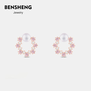 BENSHENG耳钉女耳环小花环法式原创小众设计轻奢婚礼气质简约耳饰